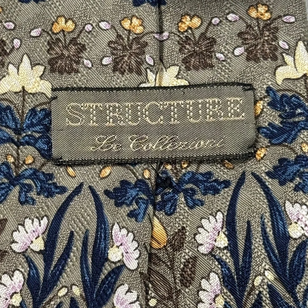 Structure Men's Taupe Floral 100%‎ Silk Made in Italy Necktie